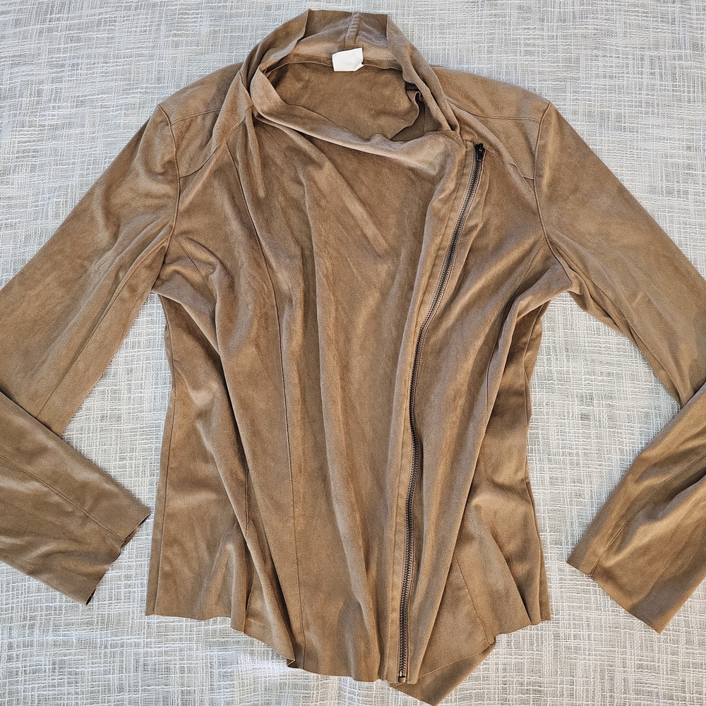 Suede Asymmetrical Cowl Neck Jacket